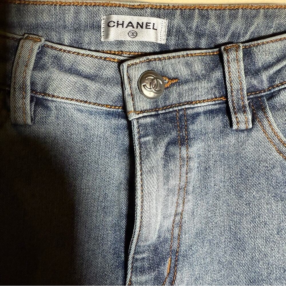 CHANEL women’s raw hem classic denim straight leg jeans S - Picture 5 of 11